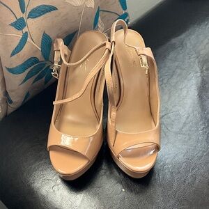 Thalia Sodi Nude Peep-Toe Slingback Heels